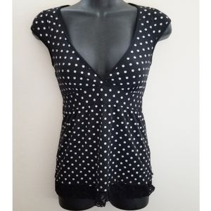 6 Degrees Black White Polka Dot Knit Top size S